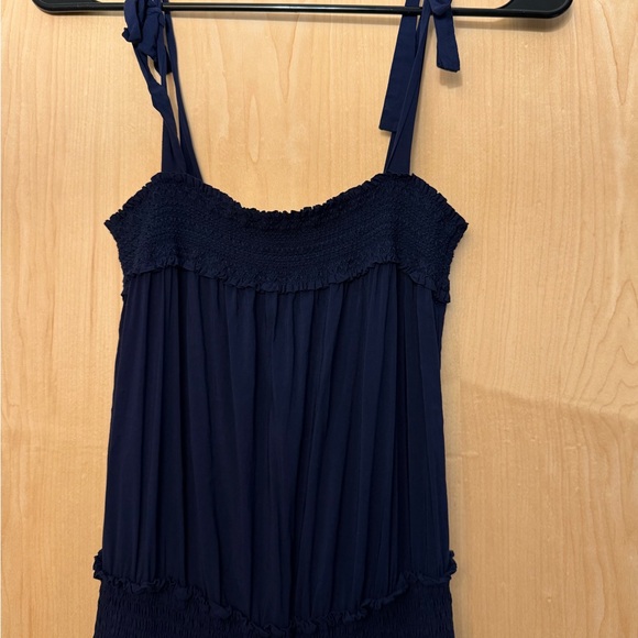 Tory Burch Navy Wide-Leg Jumpsuit with Smocked Waist - Picture 4 of 8